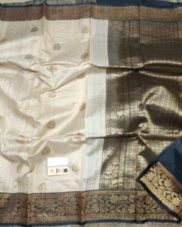 Pure Banarasi Tussar Silk Saree with blouse Off White