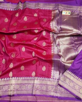 Pure Banarasi Tussar Silk Saree with blouse Rani Pink