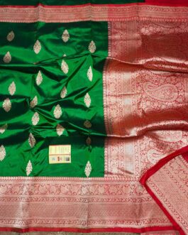 Hand Woven Pure Katan Silk Banarasi Saree with blouse Leaf Green