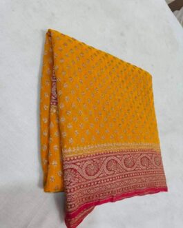 Banarasi Handloom Khaddi Pure Georgette SIlk Saree with blouse Mustard Yellow