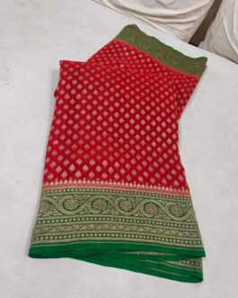 Banarasi Handloom Khaddi Pure Georgette SIlk Saree with blouse Green Red