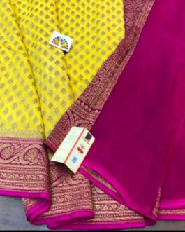 Banarasi Handloom Khaddi Pure Georgette SIlk Saree with blouse Yellow