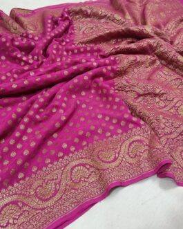Banarasi Handloom Khaddi Pure Georgette SIlk Saree with blouse Hot Pink