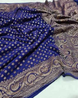 Banarasi Handloom Khaddi Pure Georgette SIlk Saree with blouse Dark Blue