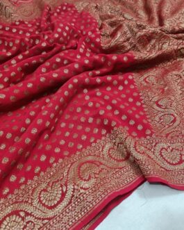 Banarasi Handloom Khaddi Pure Georgette SIlk Saree with blouse Red