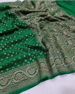 Banarasi Handloom Khaddi Pure Georgette SIlk Saree with blouse Leaf Green