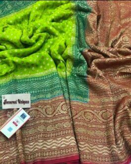 Banarasi Handloom Khaddi Pure Georgette SIlk Saree with blouse Green Saga