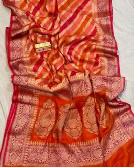 Lahariya Banarasi Khaddi Georgette Pure Silk with blouse | Multi Orange