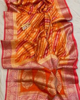 Small Buti Lahariya Banarasi Khaddi Georgette Pure Silk with blouse | Multi Orange
