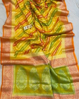 Lahariya Banarasi Khaddi Georgette Pure Silk with blouse | Multi Lime Yellow