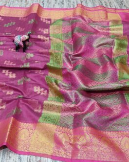 Banarasi Cotton Soft Silk Saree with Blouse | Wine Shade