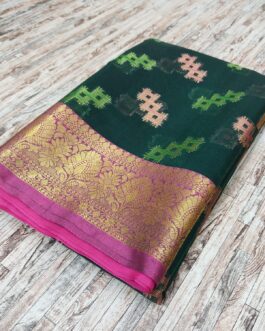 Banarasi Cotton Soft Silk Saree with Blouse | Bottle Green