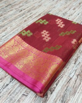 Banarasi Cotton Soft Silk Saree with Blouse | Maroon Red