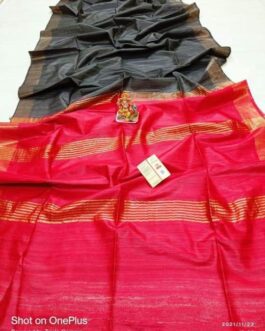 Pure Tussar Ghitcha SIlk Saree with Blouse | Black Red