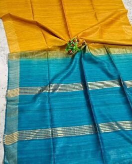 Pure Tussar Ghitcha SIlk Saree with Blouse | Turmeric Yellow