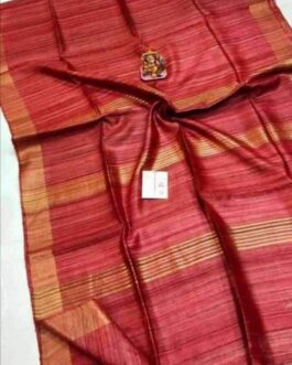 Pure Tussar Ghitcha SIlk Saree with Blouse | Wine All Over