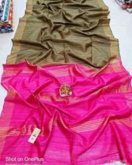 Pure Tussar Ghitcha SIlk Saree with Blouse | Brown Pink
