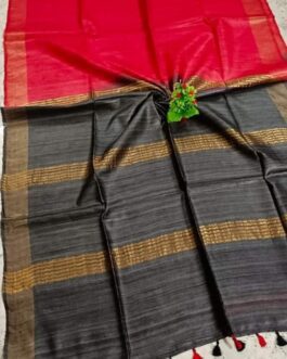Pure Tussar Ghitcha SIlk Saree with Blouse | Red Graphite