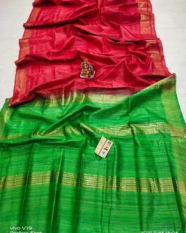 Pure Tussar Ghitcha SIlk Saree with Blouse | Red Green