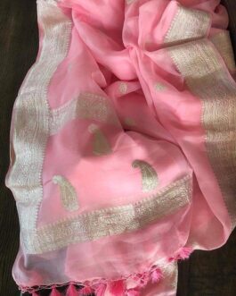 Pure Khaddi Chiffon Saree with Blouse | Dark Baby Pink